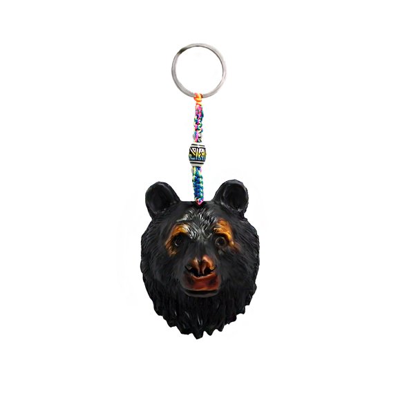 Black Bear Head Wildlife Animal 3D Figurine Keychain Multicolored Macramé Metal Ring - Handmade Gifts Boho Car Keys Bag Accessories