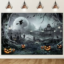 Mocsicka Halloween Photography Backdrop 7x5 ft Full Moon Scary Night Background Spooky Halloween Indoor/Outdoor Party Decorations, Gray