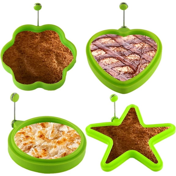 Silicone Egg Ring,Non Stick Egg Cooking Rings,Egg Mcmuffins Mold,Perfect Fried Egg Mold for Frying Eggs,Pancake and Omelet (MultiShape-Green)