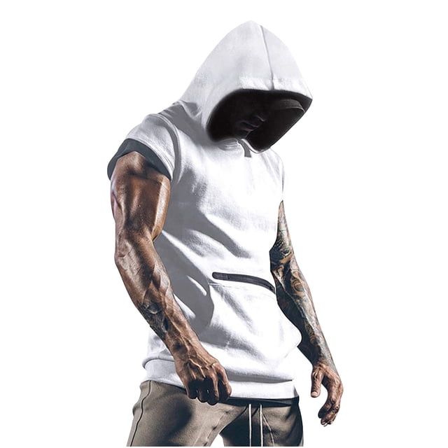 Chemises pour Hommes, Haut à Capuche Ajusté à Manches Courtes pour Hommes, Blouses à Manches Courtes à Col Rond