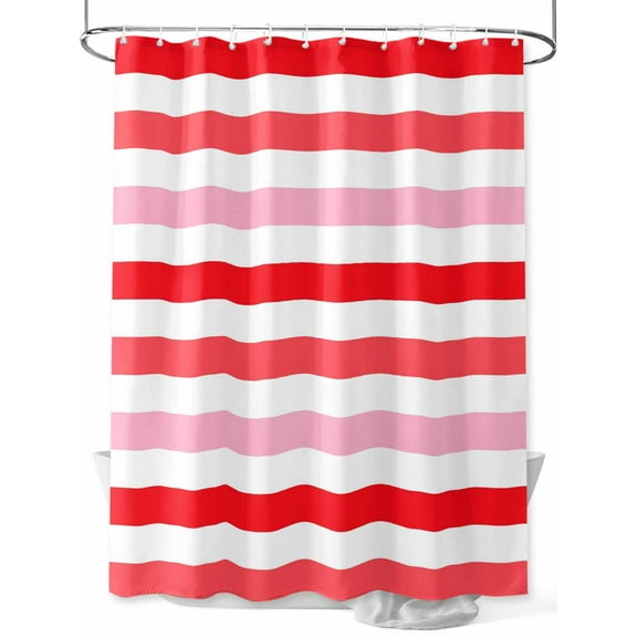 Shower Curtain Red Pink Stripes Bathroom Curtains with Hooks, Waterproof Fabric White Classic Striped Bath Shower Curtains Set for Bathroom Bathtubs Decor 36x72 Inch