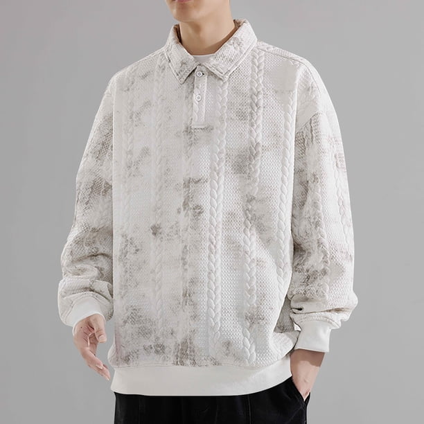 pstuiky camisas de hombre de manga larga, Camiseta de manga larga con botones y estampado vintage para hombre, sin capucha Tops de hombre xl
