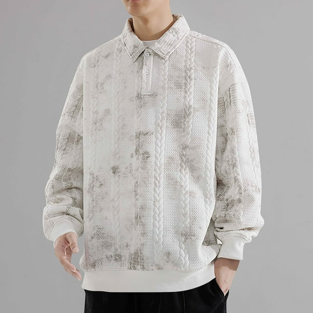 pstuiky Camisas casuales de manga larga para hombre, Camiseta de manga larga con botones y estampado vintage para hombre, sin capucha tops de invierno para hombre xxl