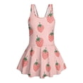thumbnail image 4 of COEQINE Girls Tank Neck One Piece Swimsuit with Skirt & Liner, Sleeveless Wide Straps V-Back Summer Swim Dress for Swim Lessons & Water Play, Ages 10-11, Pink Strawberry, 4 of 8
