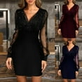 thumbnail image 3 of Vestido para mujer, moda elegante, sexy, ajustado, a la cadera, midi, informal, negro, retro, gasa, lentejuelas, manga larga, vestidos para mujer, vestido de fiesta para club, 3 of 4
