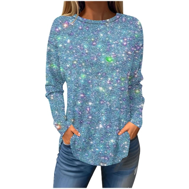 FAIWAD FAIWAD Long Sleeve Tunic Tops for Womens Round Neck Trendy Lightweight Plus Size Pullover Tops
