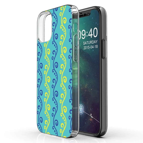 TalkingCase Slim Phone Case Compatible for Apple iPhone 12, 12 Pro, Yellow Blue Vines Print, Lightweight,Flexible,Soft, USA