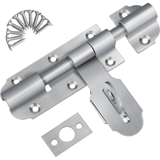 Pestillo de puerta exterior con cierre de candado, pestillo de puerta corrediza de acero inoxidable de 135 mm, cerradura de puerta de pestillo pequeño con tornillos para almacén, garaje, puerta de gr