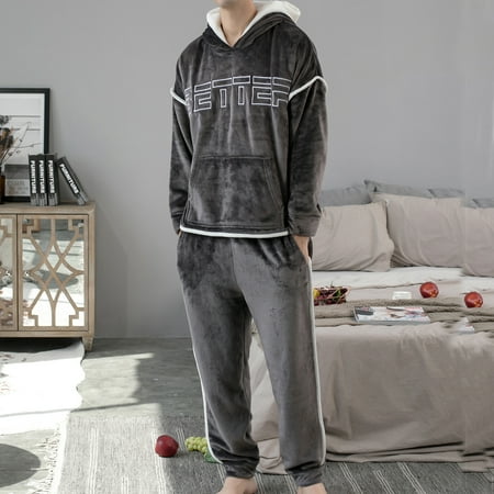

Njoeus Couple Pajamas Pocket Long Sleeve Hooded Pajamas Two Piece Set Home Service