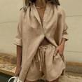 thumbnail image 2 of VBARHMQRT Business Casual Outfits for Women Plus Casual 2 Piece Tracksuit Loose Button Blouse Shirt Top High Wasit Elastic Shorts Set Loungewear Summer Outfits Valentines Outfits for Women, 2 of 4