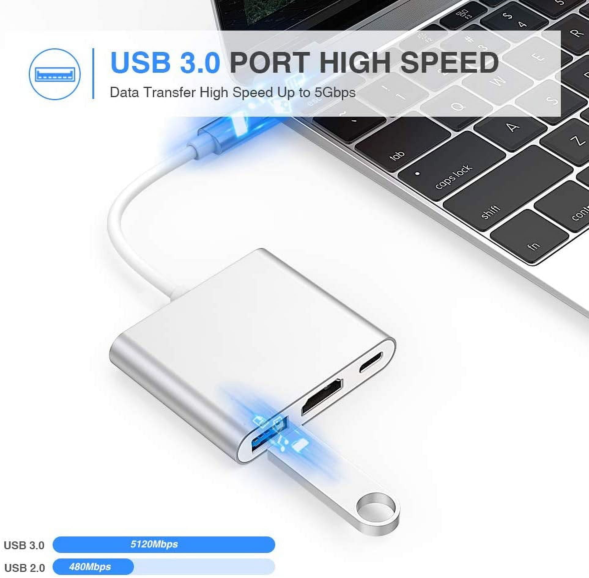 USB C to HDMI Adapter, Type C to 4K HDMI Adapter with 100W PD & USB 3.0 Port Multiport Digital AV Converter for MacBook Pro/air, iPad Pro/air, iPhone 15 and More USB-C Devices (Silver)