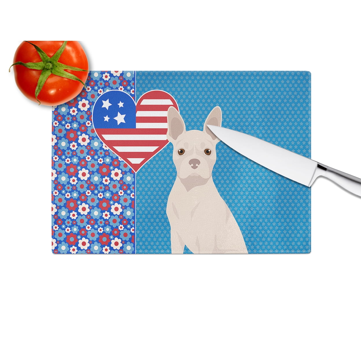 White Boston Terrier Glass Cutting Board Large 12 in x 15 in