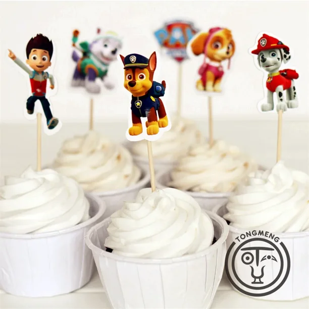 Decoración de la patrulla canina para niños, suministros de fiesta de cumpleaños, tarjeta de pastel de cachorros, fruta, enchufable, 24 piezas(set 24pcs