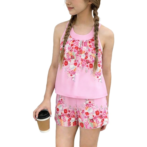 Niña Bebé Camisetas de Verano Impresión Cuello Redondo de Dos Piezas con Pantalones Cortos para Bebé Niño Shorts Set