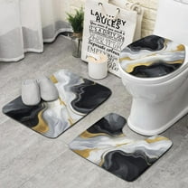 Black White Gold Marble Pattern Bathroom Rugs Sets 3 Piece,Toilet Cover Set,Absorbent Non Slip Bathroom Mats Sets with U-Shaped Contour Rug Toilet Rug Set