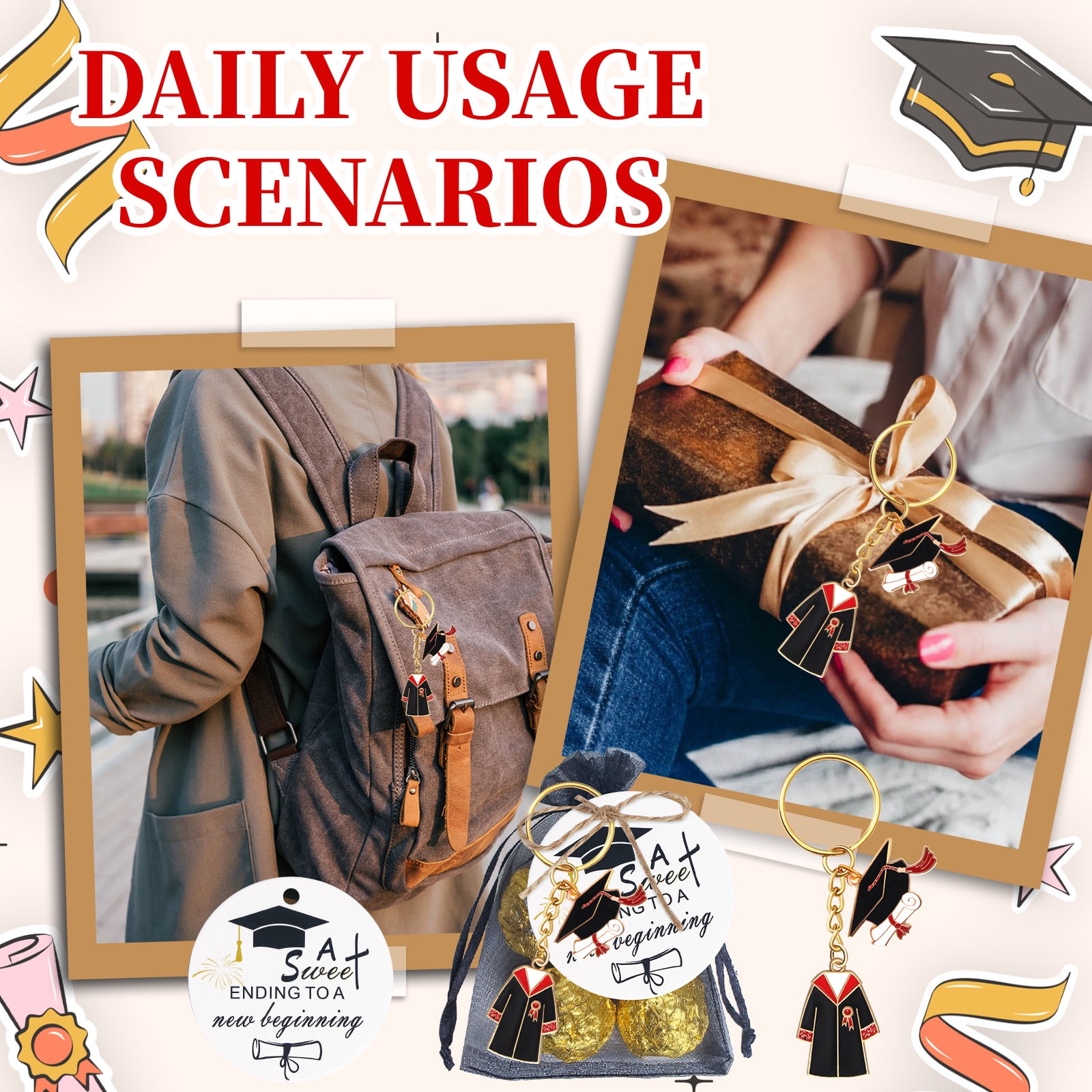 20Pcs Graduation Gifts Keychain Class of 2026 Include Acrylic Tassel Grad Cap Key Ring Charm Inspirational Board Organza Bag for College Party Favor Keepsake Souvenir,Class of 2026 Graduation Gifts