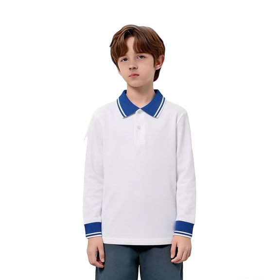 Boys' Polo Shirt Long Sleeve Boy Navy Button down Shirt Casual Collared Shirt Boys Uniform Shirts Boys Shirts Size 10-11 Years
