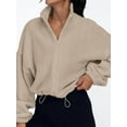 thumbnail image 5 of Womens Fleece Jackets Zip Up Oversized Sweatshirts Winter Clothes Long Sleeve Crop Fall Outfits Khaki S, 5 of 8