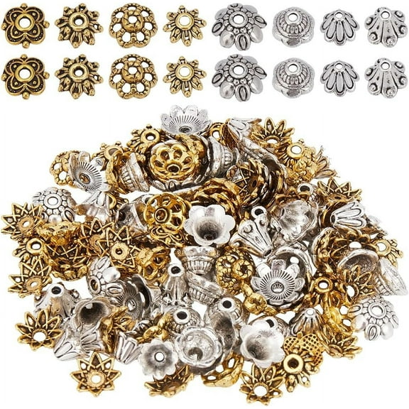 1 Box 240Pcs Spacer Bead Caps Bulk Bead End Caps Silver Alloy Tibetan Style Flower Textured End Caps for Jewelry Making Necklaces Bracelets Earrings Supplies DIY Craft Beginner Colorful