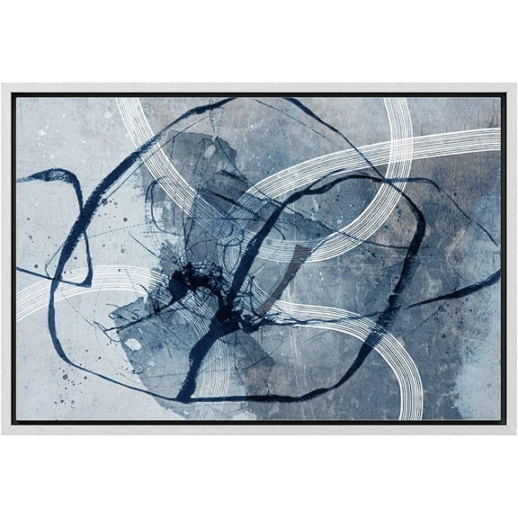 wall26 Framed Canvas Print Wall Art Blue White Graffiti Paint Stroke collage Abstract Shapes Illustrations Modern Art Decorative Bohemian Multicolor for Living Room, Bedroom, Office - 24"x36&quo