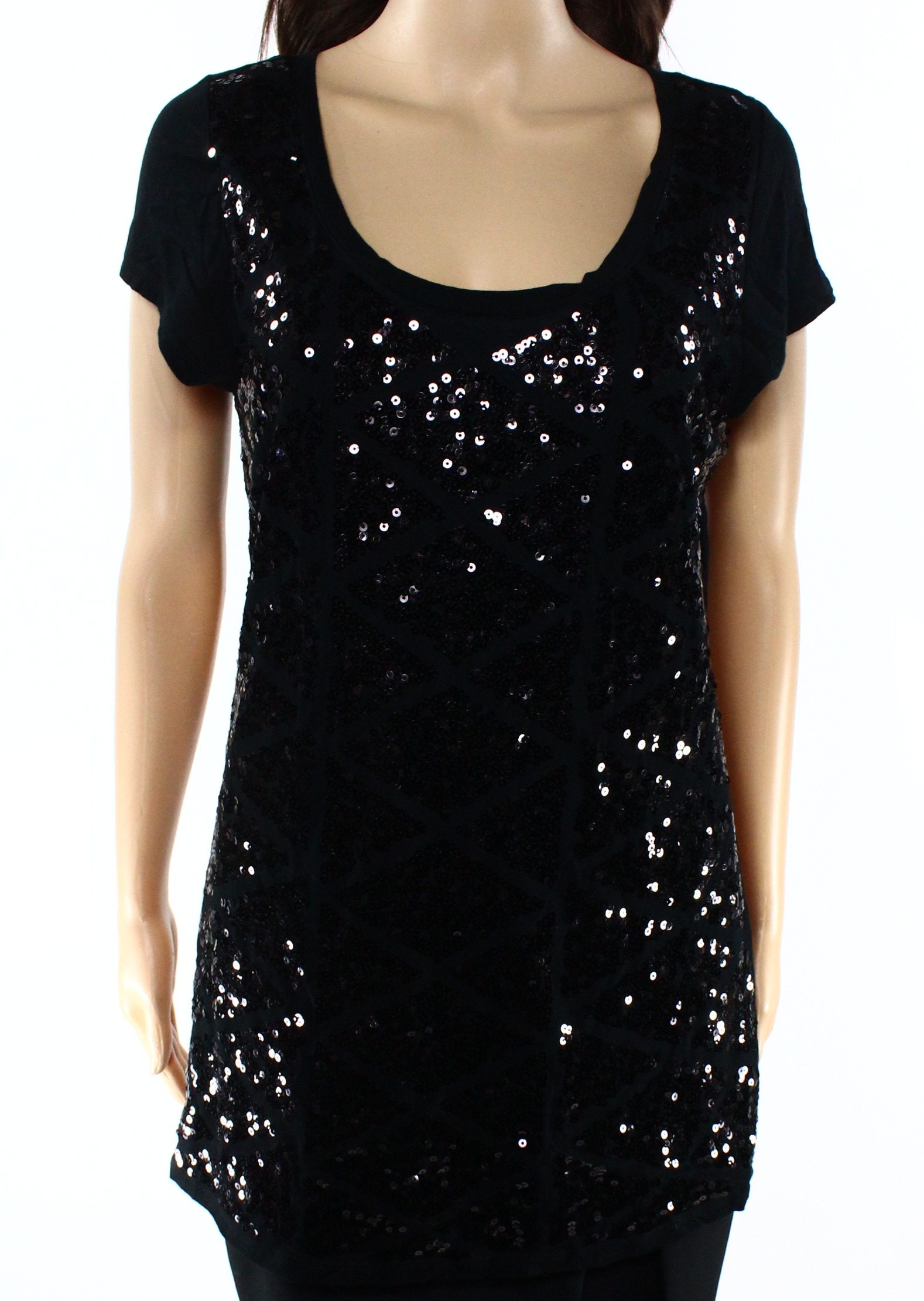 INC - INC NEW Deep Black Womens Size Large L Sequin Front Scoop Neck ...