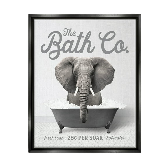 Stupell Industries Bubble Bath Elephant Animals & Insects Painting Black Floater Framed Art Print Wall Art, 17 x 21