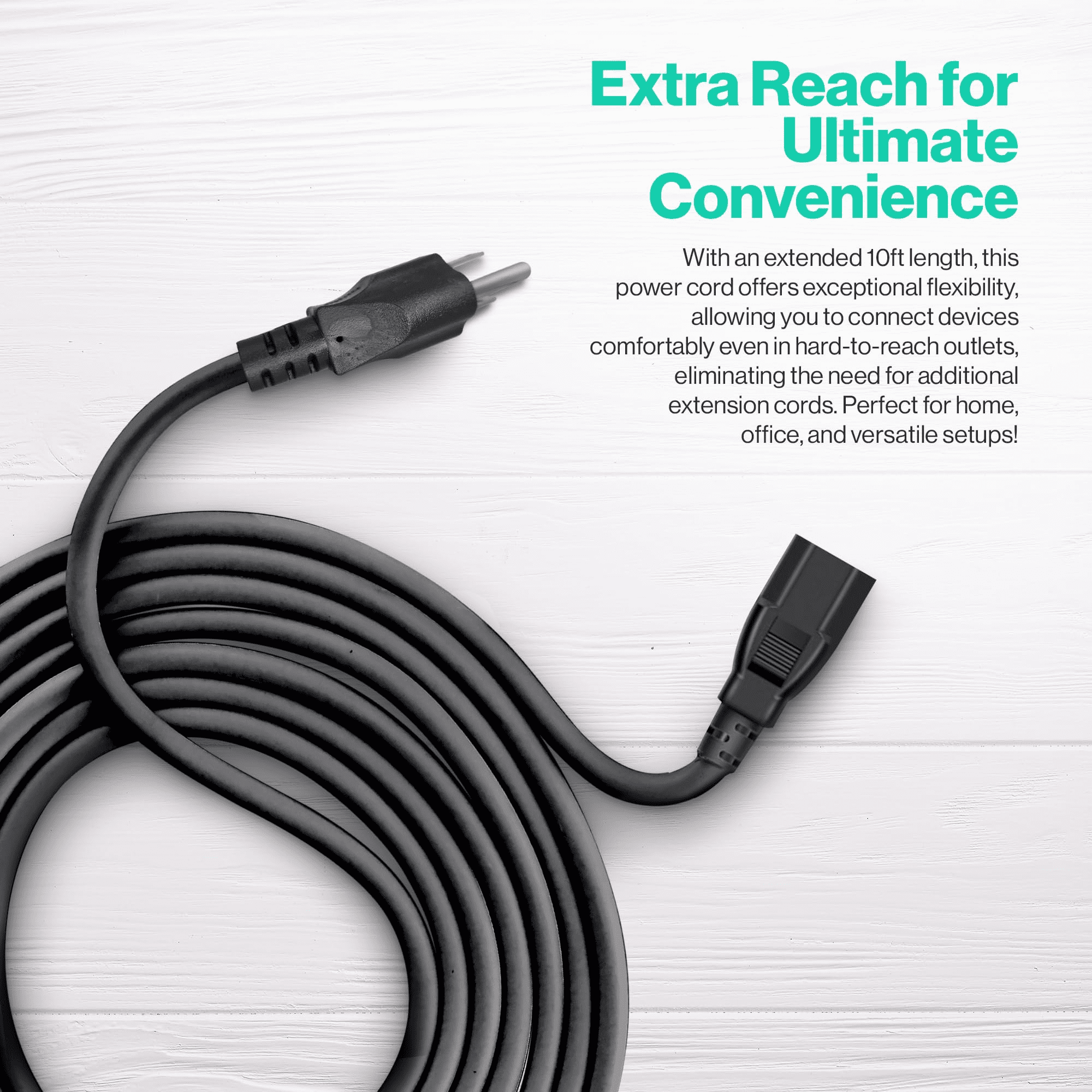 can 10ft 10A 125V AC Power Cord for PC, Computer Power Cable 3 Prong for Monitor, Server, Printer, Replacement Power Supply Cord, 10 Foot Desktop Power Cord, 3 Aack