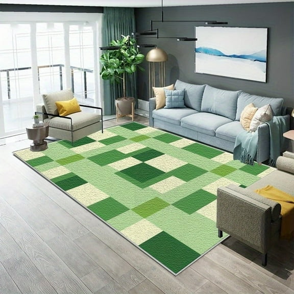 1PC Checkered Area Rug Local Rug, Lightweight Washable Easy-to-Care Rug Floor Mat Festival Gift, Suitable for Living Room, Bedroom, Office, Dining Room, Balcony, Room Accessories