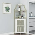 thumbnail image 3 of Corner Wine Bar Rack Cabinet with Detachable Wine Rack, Bar Cabinet with Glass Holder, Small Sideboard and Buffet Cabinet with Mesh Door (Gold), 3 of 14