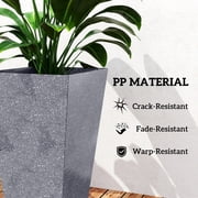 28 Tall Planters, Set of 3 Plastic Flower Pots with Marble Finish and Drainage Holes, Stackable Taper Planters, Gray