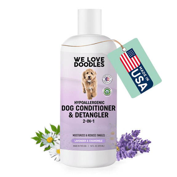 Dog Conditioner & Detangler, 2-in-1 Conditioner for Allergies & Itching, Made in USA, Lotion Treatment for Dogs, Perfect for Poodles, Doodles, & Goldendoodles, 16oz [We Love Doodles]