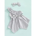 thumbnail image 3 of Franhais Girls' Casual Dress Dots Printed Slanted Shoulders Ruffles Irregular Hem with Belt + Hairband, 3 of 9