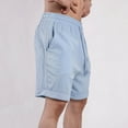 thumbnail image 4 of CaComMARK PI Cotton Linen Shorts for Men Casual Beach Shorts Fashion Solid Color Elastic Rope Waist Casual Fitness Sports Shorts Sky Blue 4(S), 4 of 6