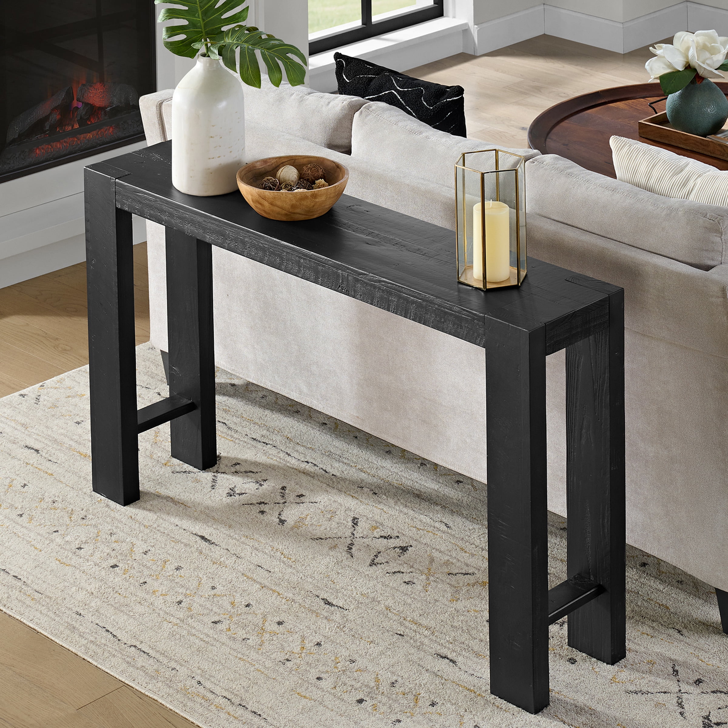Alaterre Furniture Classic Solid Wood Console Table - 56 Inch Modern Farmhouse Entryway Table, Black
