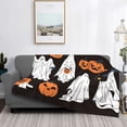 thumbnail image 3 of Vsdgher Halloween Ghosts And Pumpkins Pattern Fleece Throw Blanket, Horizontal Fleece Bedding Home Decor for Couch & Bed All Season Use -60"x50", 3 of 7