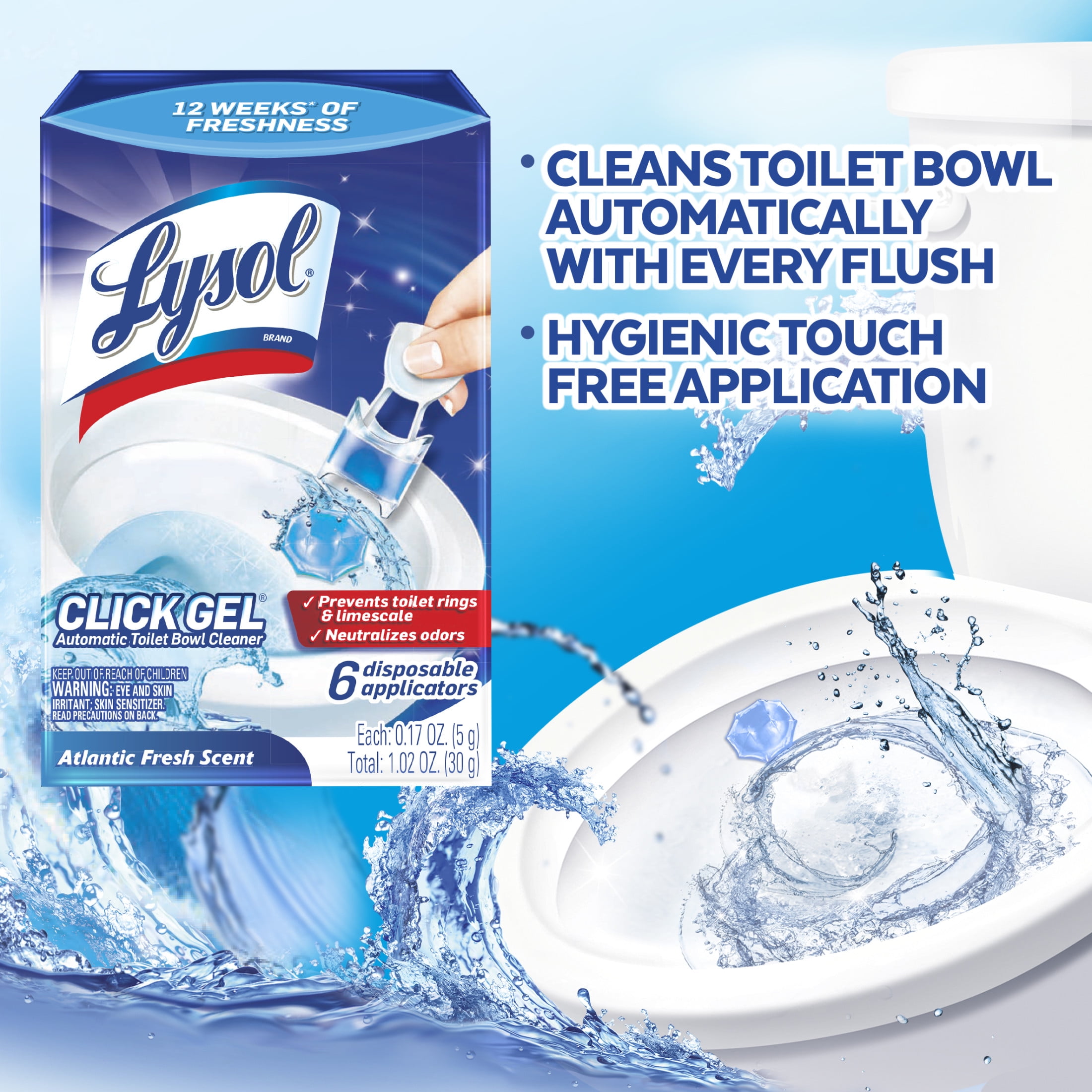(2 pack) Lysol Click Gel Automatic Toilet Bowl Cleaner, Ocean Fresh Scent, 6 Count
