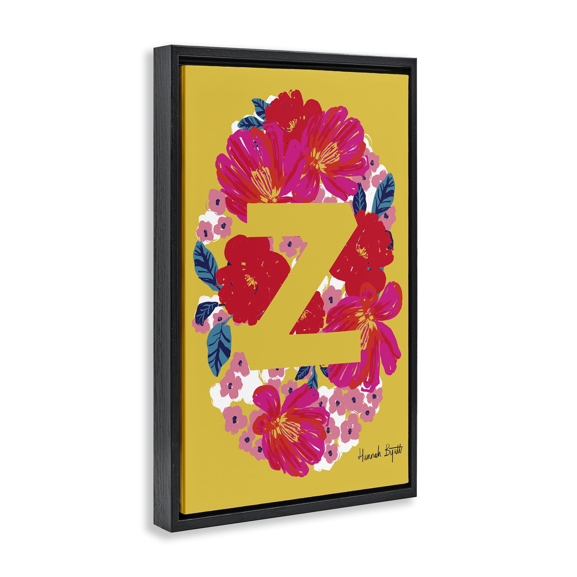 Stupell Industries Floral Bloom Letter Z Botanical & Floral Painting Black Floater Framed Art Print Wall Art, 17 x 25