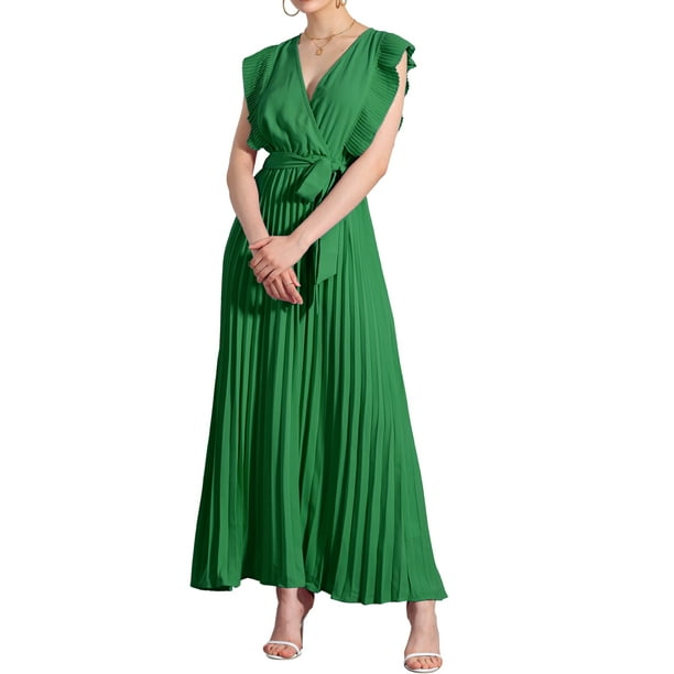 INSPIRE CHIC Women's Wrap Dress V Neck Ruffled Trim Fit & Flare Maxi Dress  XL Green - Walmart Business Supplies