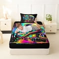 thumbnail image 4 of Castle Fairy Sport Baseball Gamer Twin Sheets 3pcs, Neon Ice Cream Drip Bedding, Black Green Yellow,1 Fitted Sheet, 1 Flat Sheet and 1 Pillowcase, 4 of 6