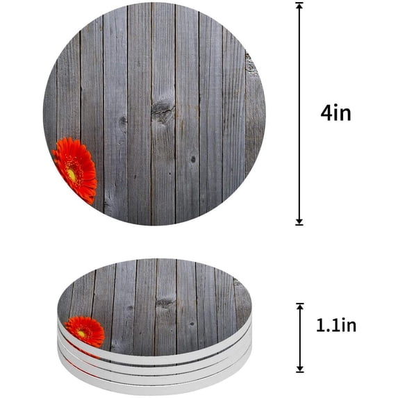 FMSHPON Gerbera on Rustic Wooden Table Set of 8 Round Coaster for Drinks, Absorbent Ceramic Stone Coasters Cup Mat with Cork Base for Home Kitchen Room Coffee Table Bar Decor