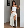 thumbnail image 2 of Beige Tiered Lace Maxi Skirt With Side Slit And Embellished Waistband, 2 of 7