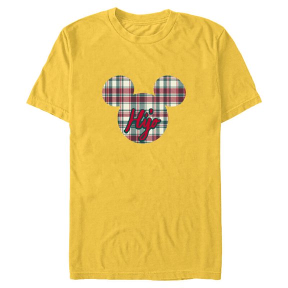 Disney Mickey Mouse Christmas Holiday Plaid for Hijo - Short Sleeve Blended T-Shirt for Adults - Customized-Yellow