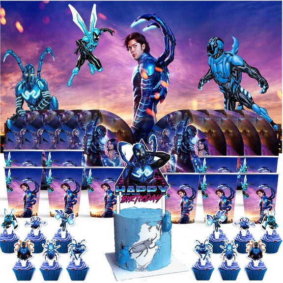 Blue Beetle Birthday Cups Party Supplies Decor Backdrop Paper Plates Fans Decorations Banner