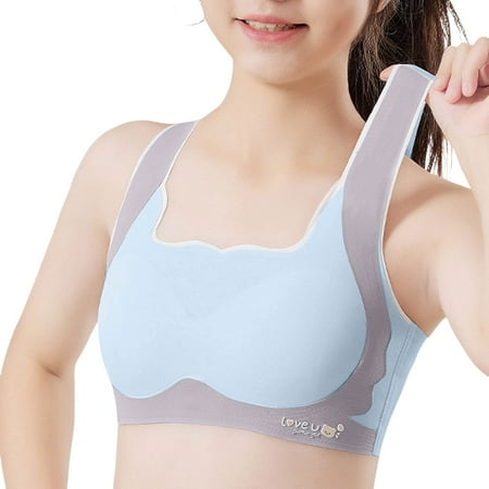Gelikeya Teen Girls Training Bras Stretchy Sport Bra Seamless Racerback Design Cotton Underwear Camisole Soft and Comfortable Crop Tops Kids Bralettes(Tweens  Blue  9-12 Years)