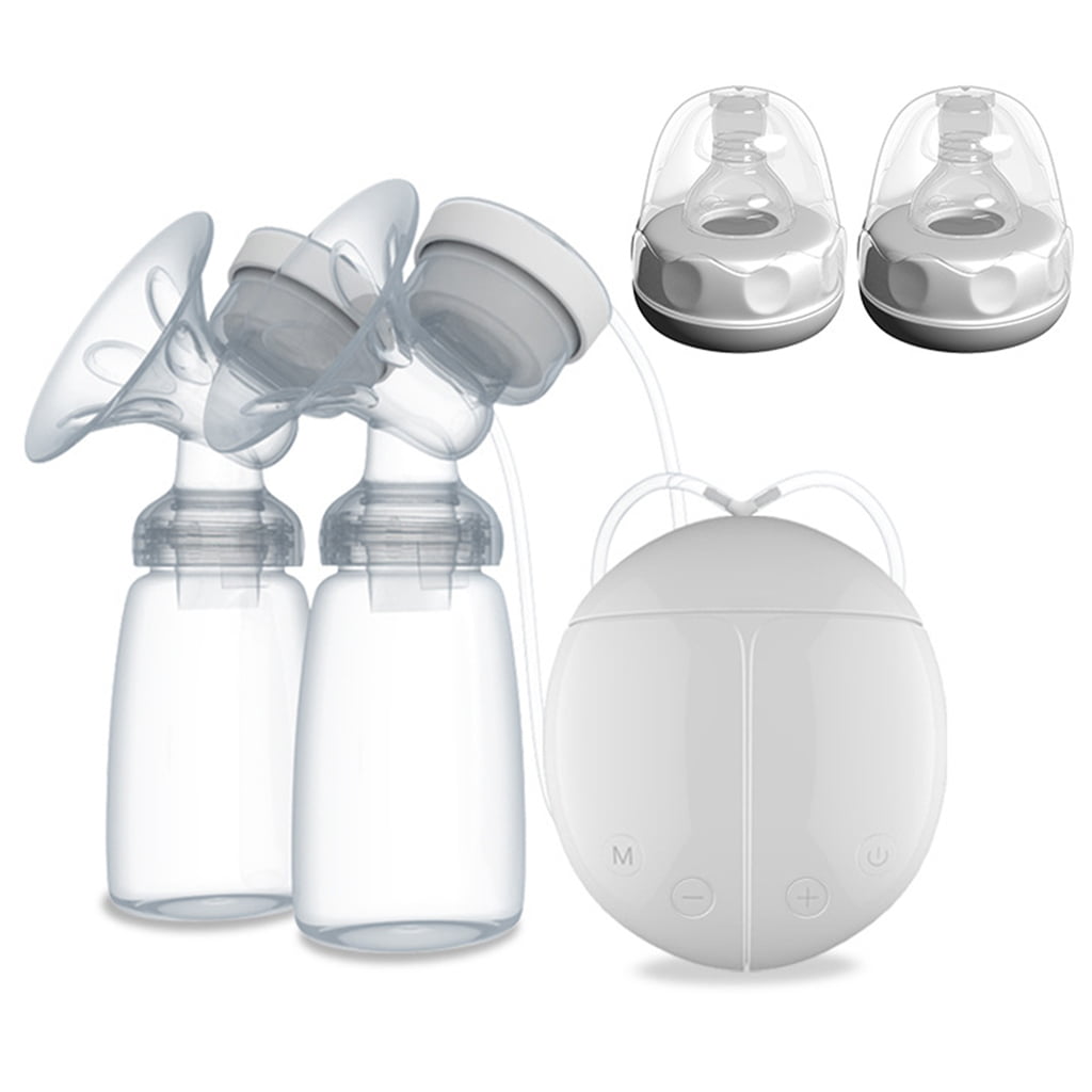 REAL BUBEE Both Sides PP Electric Massage Breast Pump with 2 Baby Milk Bottles 