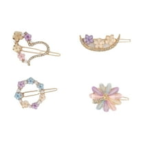 4 Pcs Fashion Grace Flowers Heart Hair Clips for Girls Gold Tone Purple Pink