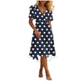 thumbnail image 2 of DailkTrvid Womens Mid-Length Dress Fashion Random Polka Dot Print V Neck Short Sleeve Midi Dresses Loose Comfort Knee Length Dress, 2 of 6