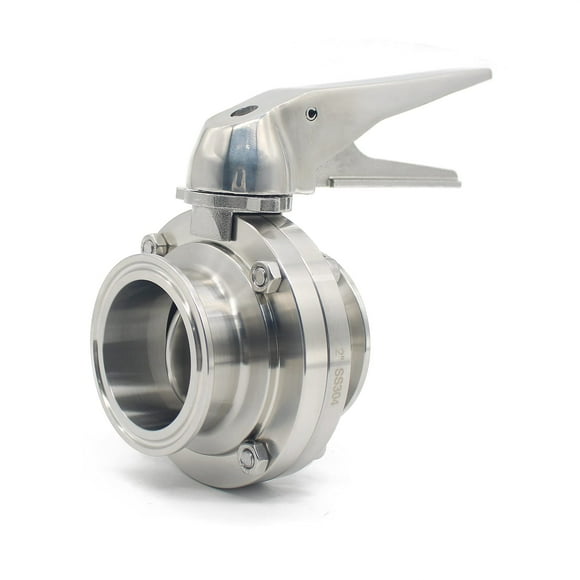 QiiMii Sanitary Stainless Steel 304 Tri Clamp Butterfly Valve with Trigger Handle and EPDM Seal, 2" Tube OD