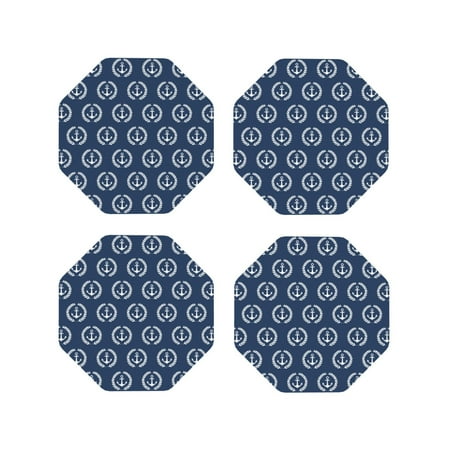 

Fuzoiu Navy Nautical Print Leather Coasters Set Drink Coasters Set of 4 for Tabletop Protection Durable PVC Coasters Home Décor and Housewarming Gift-Octagon