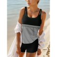 thumbnail image 1 of Women'sNormalSwimwearTankini2PieceShortsSwimsuit2PiecePrintingStripeGeometicStrapVacationBeachWearBathingSuits, 1 of 4
